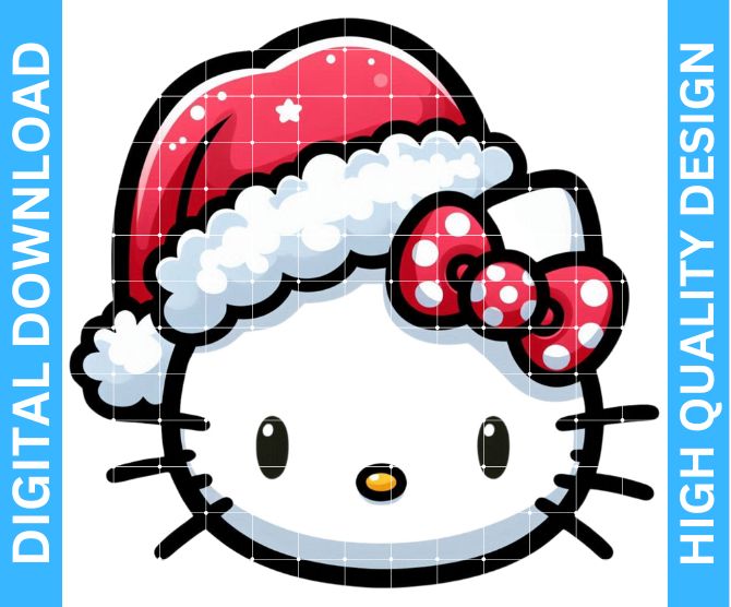 Festive High-Quality Hello Kitty PNG Design with Christmas Hat for Creative DIY Projects