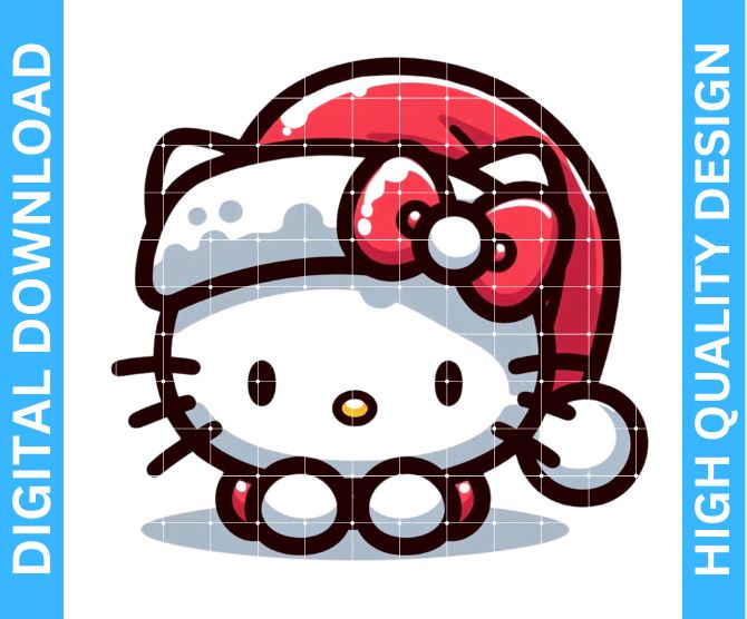 Festive High-Quality Hello Kitty PNG Design with Christmas Hat for DIY Creations