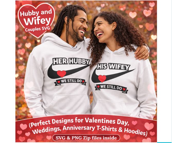 Hubby Wifey Couples SVG Matching Shirts Valentine Anniversary Wedding Cricut Cut File