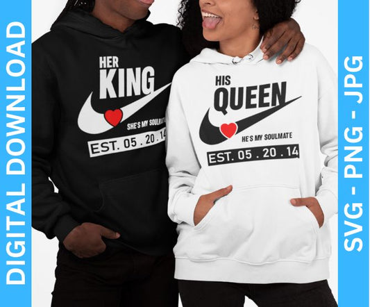 King and Queen Couples Valentines SVG & PNG – High Quality Designs : Perfect for Shirts, Weddings, Valentine's, and Love Themes