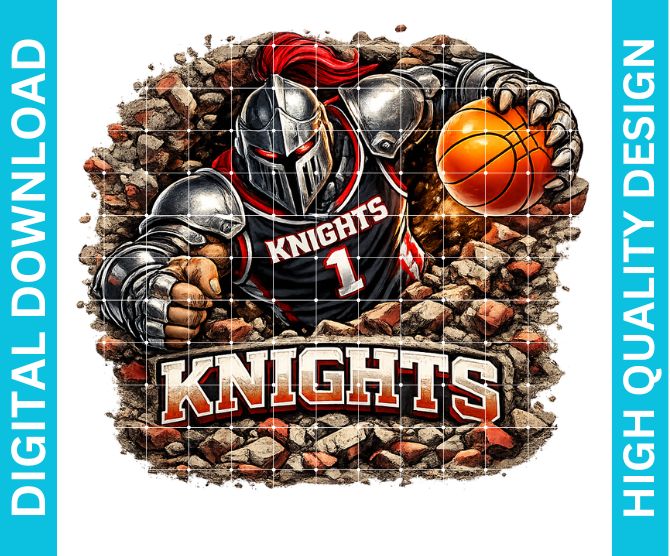 Knights Basketball Mascot PNG, School Spirit Sublimation Graphic, Game Day Shirt Design