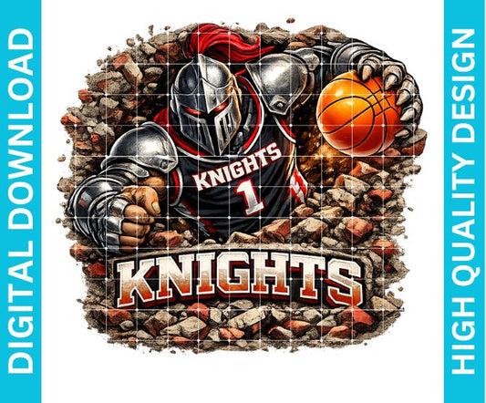 Knights Basketball Mascot PNG, School Spirit Sublimation Graphic, Game Day Shirt Design