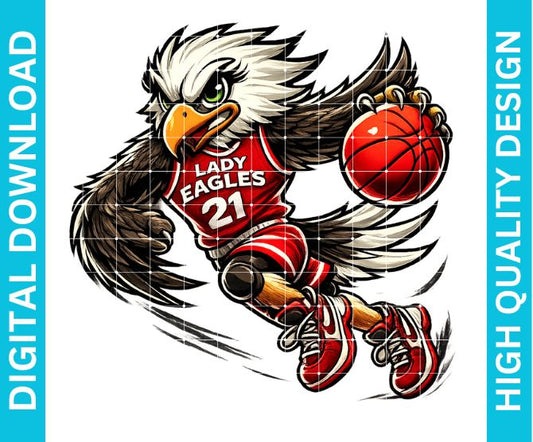 Lady Eagles Basketball Mascot PNG | Eagle Player Dribbling Ball | High Quality Sports Team PNG | Sublimation Design | dtf dtg Printable