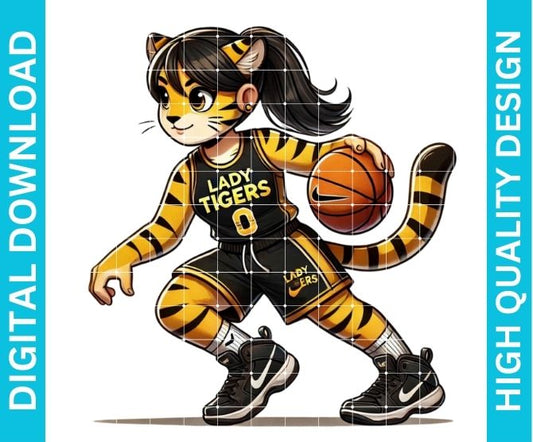 Lady Tigers Mascot PNG | Tiger Girl Sports Mascot Clipart | High Quality Team Spirit PNG | Sublimation Design | DTF DTG Printable | Instant Download