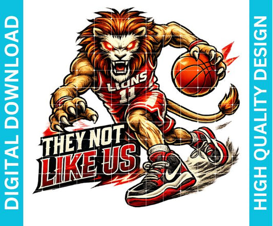 Lions Basketball Mascot PNG | They Not Like Us Sports PNG | Lion Dribbling Basketball | High Quality Team Spirit PNG | Sublimation DTF DTG | Instant Download