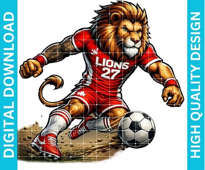Lions Soccer Mascot PNG | Lion Soccer Player png | High Quality Lions Team Spirit PNG | Sublimation Design | Soccer png | dtf dtg Printable