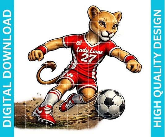 Lady Lions Mascot PNG | Lioness Sports Mascot Clipart | High Quality Lions Mascot Team Spirit PNG | Sublimation Design | dtf dtg Printable