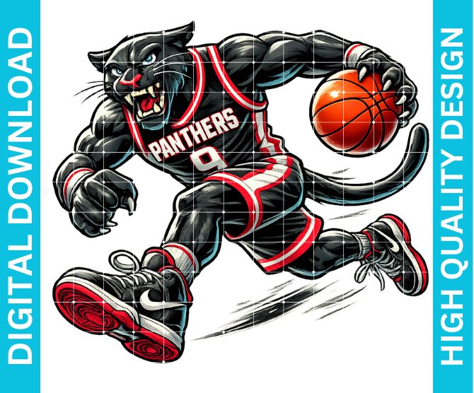 Panthers Basketball Mascot PNG | Black Panther Player Dribbling Ball | High Quality Sports Team PNG | Sublimation Design | DTF DTG Printable | Instant Download
