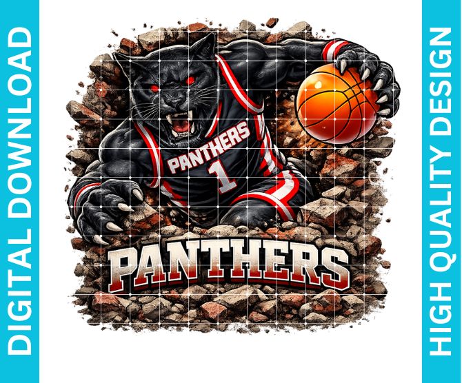 Panthers Basketball Mascot PNG, School Spirit Sublimation Graphic, Game Day Shirt Design