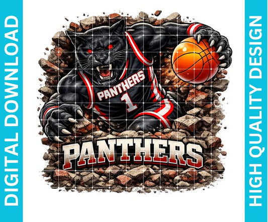 Panthers Basketball Mascot PNG, School Spirit Sublimation Graphic, Game Day Shirt Design