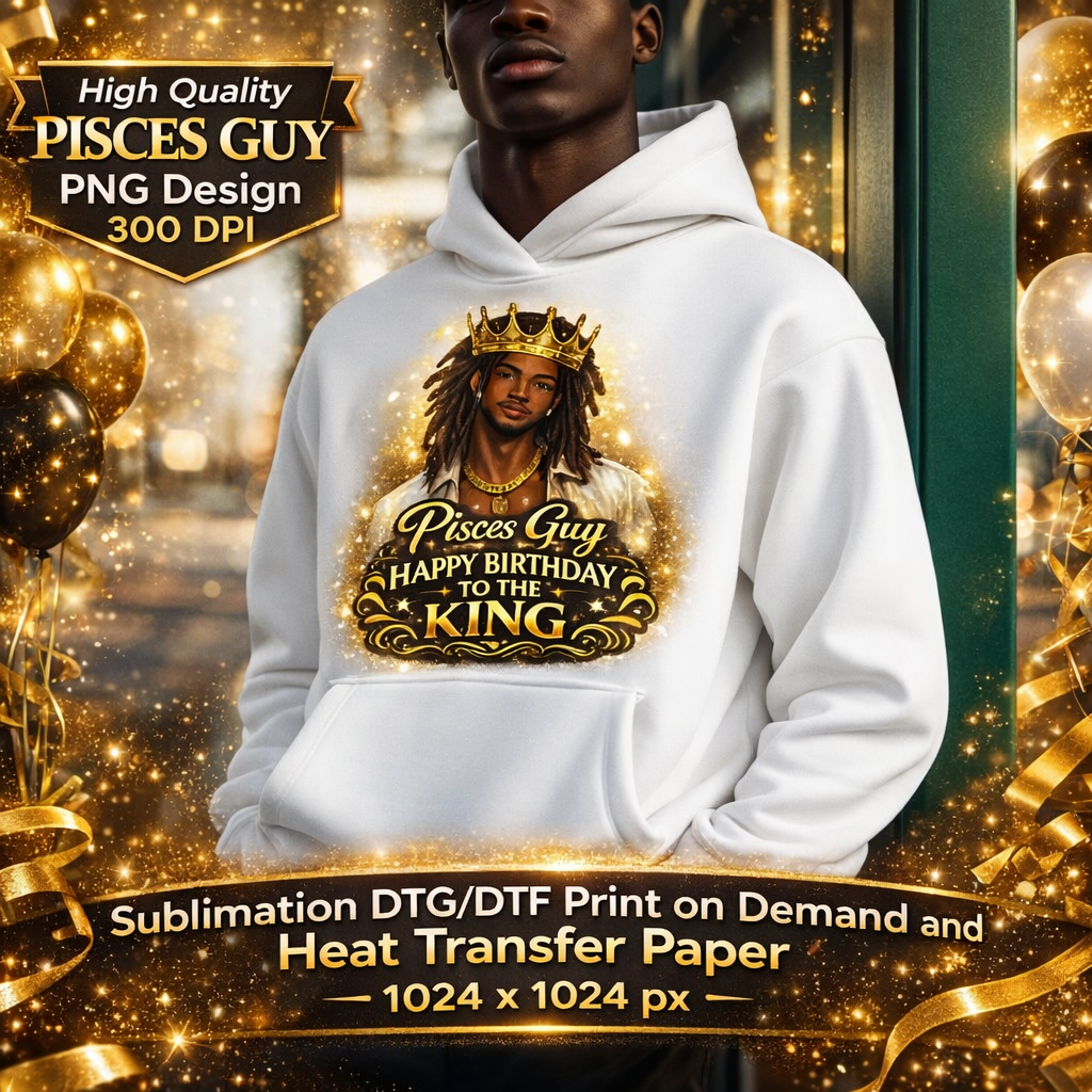 Pisces Guy Birthday PNG Zodiac King Design Sublimation Party Shirt Printable Instant Download