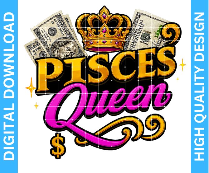 ♓ Pisces Queen Birthday PNG – High Quality Sublimation & DTF/DTG Digital Download | Transparent Background | Digital Kreative Favors