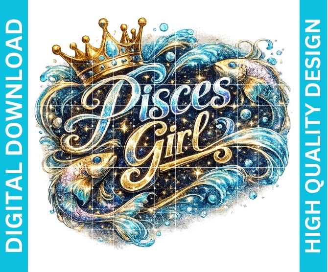 Pisces Girl Birthday PNG Zodiac Queen Design Sublimation Party Shirt Printable Instant Download