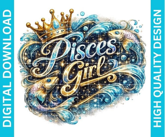 Pisces Girl Birthday PNG Zodiac Queen Design Sublimation Party Shirt Printable Instant Download