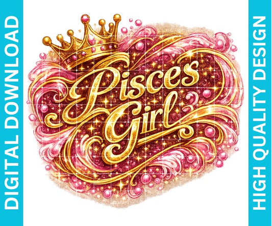 Pisces Girl Birthday PNG Zodiac Queen Design Sublimation Party Shirt Printable Instant Download