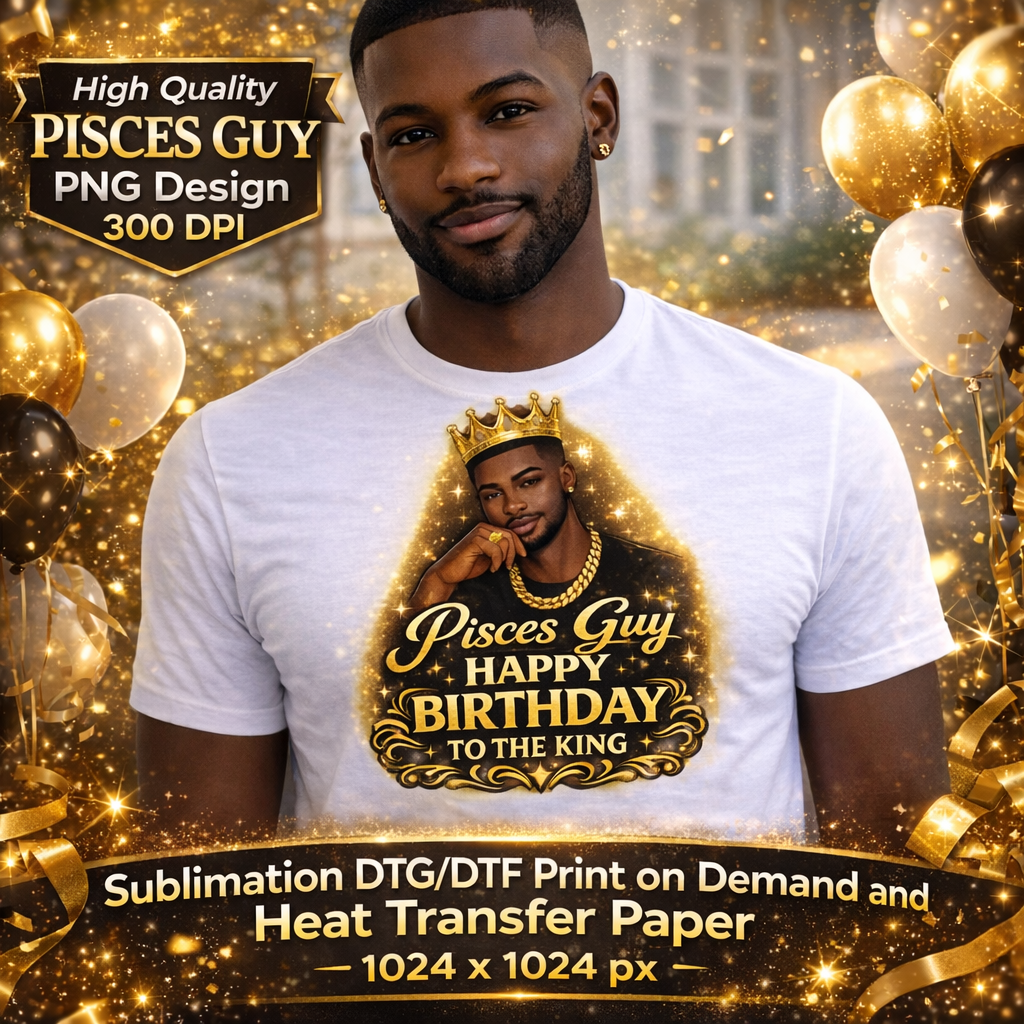 Pisces Guy Birthday PNG Zodiac King Design Sublimation Party Shirt Printable Instant Download