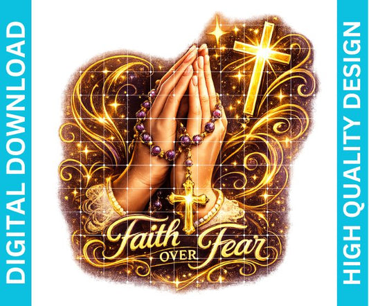 Faith Over Fear PNG Christian Cross Design Religious Sublimation DTF DTG Printable Instant Download