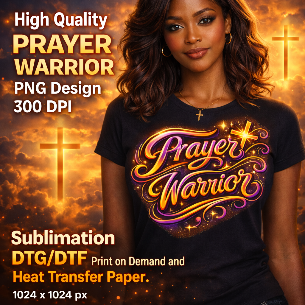 Prayer Warrior PNG Christian Faith Design Cross Sublimation DTF DTG Printable Instant Download