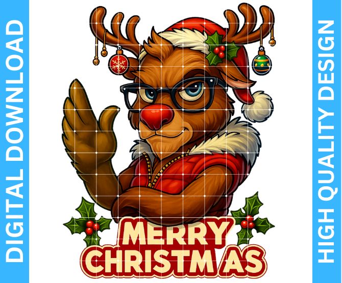 Reindeer Christmas PNG | High Quality Sublimation Design | Digital Kreative Favors