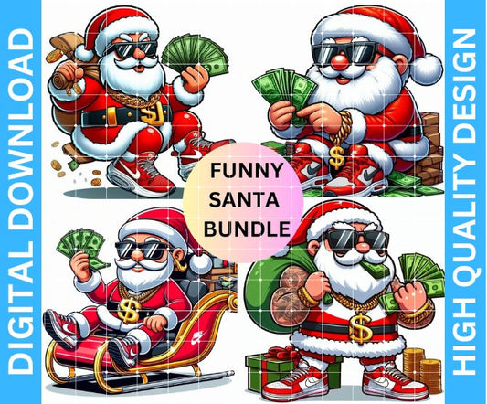 Funny Santa Christmas PNG Bundle Transparent Background